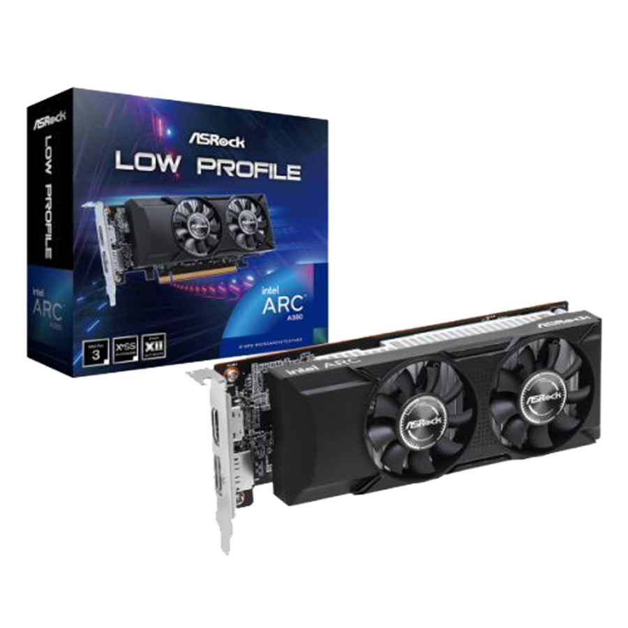 Asrock Intel Arc A380 Low Profile 6GB, 6GB DDR6, HDMI, DP, 2000MHz Clock, 0dB Cooling