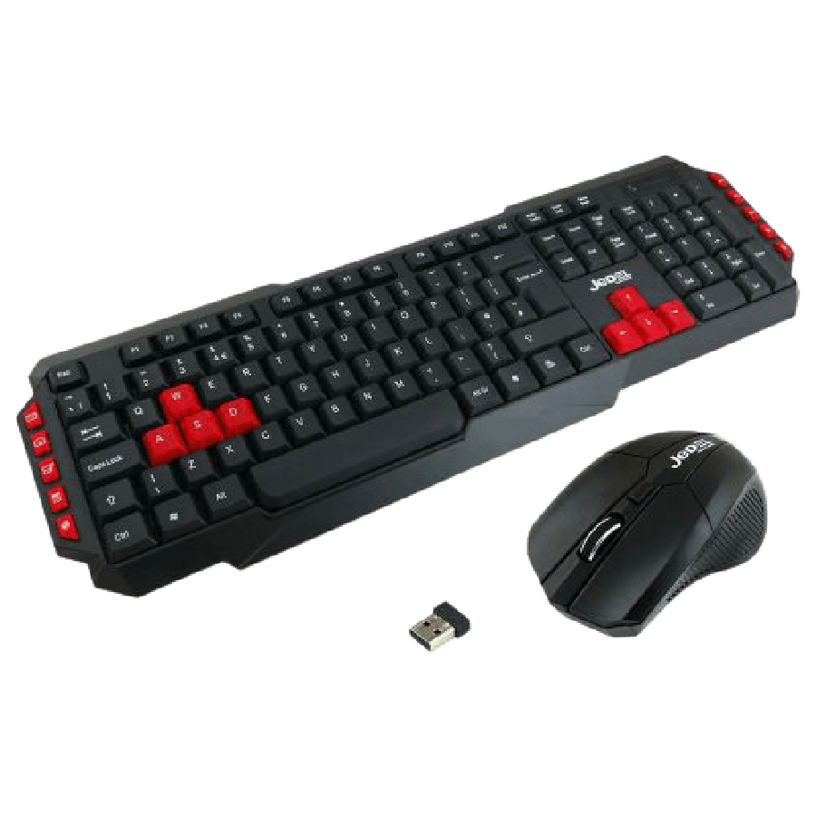 Brand New Jedel WS880 Wireless Gaming Desktop Kit, Nano USB, Multimedia Keyboard with Red Colour Coded Keys, 800-2000 DPI Mouse