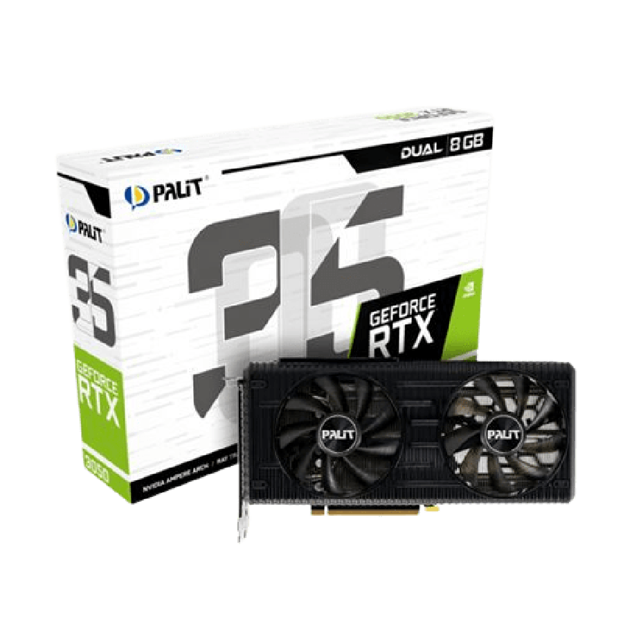 Palit RTX 3050 DUAL, PCIe4, 8GB DDR6, HDMI, 3 DP, 1777MHz Clock, RGB Lighting