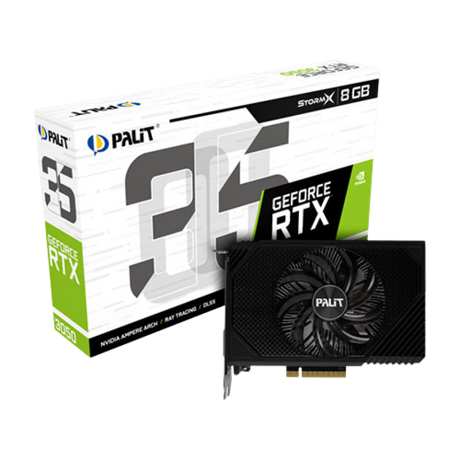 Palit RTX3050 StormX, PCIe4, 8GB DDR6, DVI, HDMI, DP, 1777MHz Clock, RGB, Compact Design