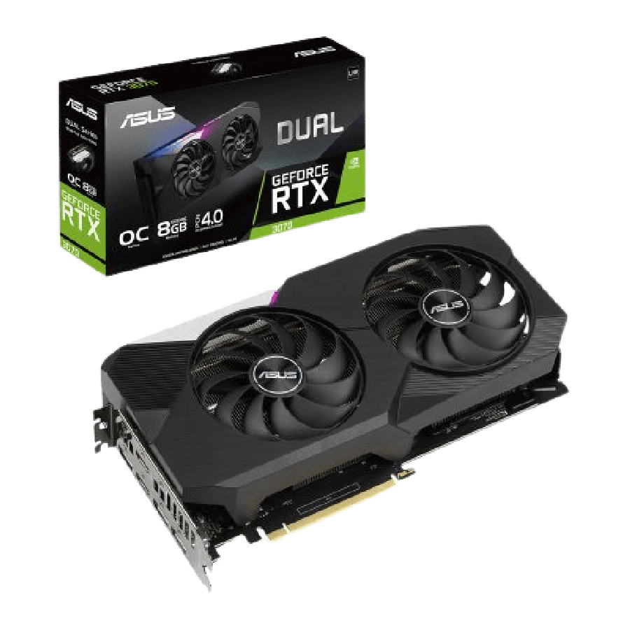 Asus DUAL RTX3070 V2 OC, PCIe4, 8GB DDR6X, 2 HDMI, 3 DP, 1800MHz Clock, RGB Lighting, Overclocked, LHR