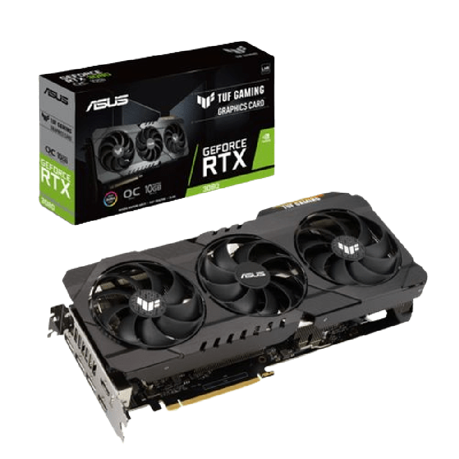 Asus TUF GAMING RTX3080 V2 OC, PCIe4, 10GB DDR6X, 2 HDMI, 3 DP, 1815MHz Clock, RGB Lighting, Overclocked, LHR