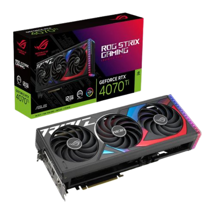 Asus ROG STRIX RTX4070 Ti, PCIe4, 12GB DDR6X, 2 HDMI, 3 DP, 2640MHz Clock, RGB Lighting