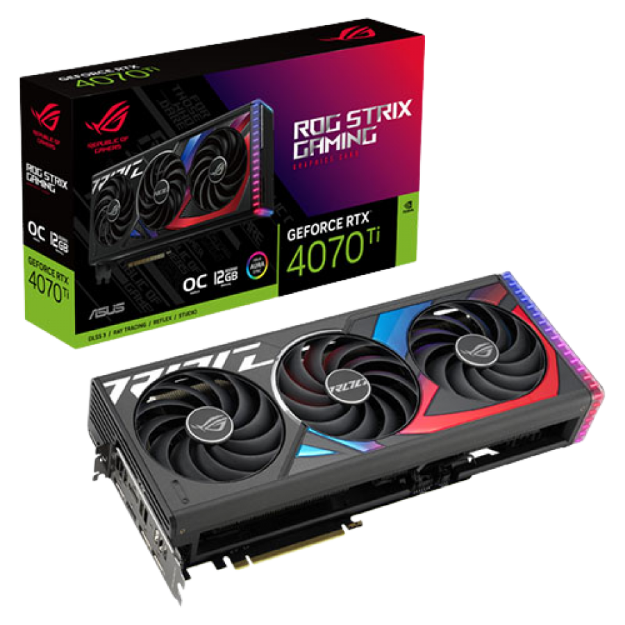 Asus ROG STRIX RTX4070 Ti OC, PCIe4, 12GB DDR6X, 2 HDMI, 3 DP, 2790MHz Clock, RGB Lighting, Overclocked