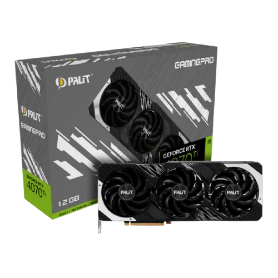 Palit RTX4070 Ti GamingPro, PCIe4, 12GB DDR6X, HDMI, 3 DP, 2610MHz Clock, RGB Lighting