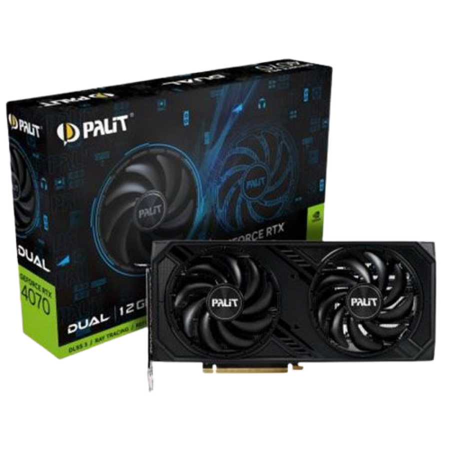 Palit RTX4070 DUAL, PCIe4, 12GB DDR6X, HDMI, 3 DP, 2475MHz Clock, RGB Lighting