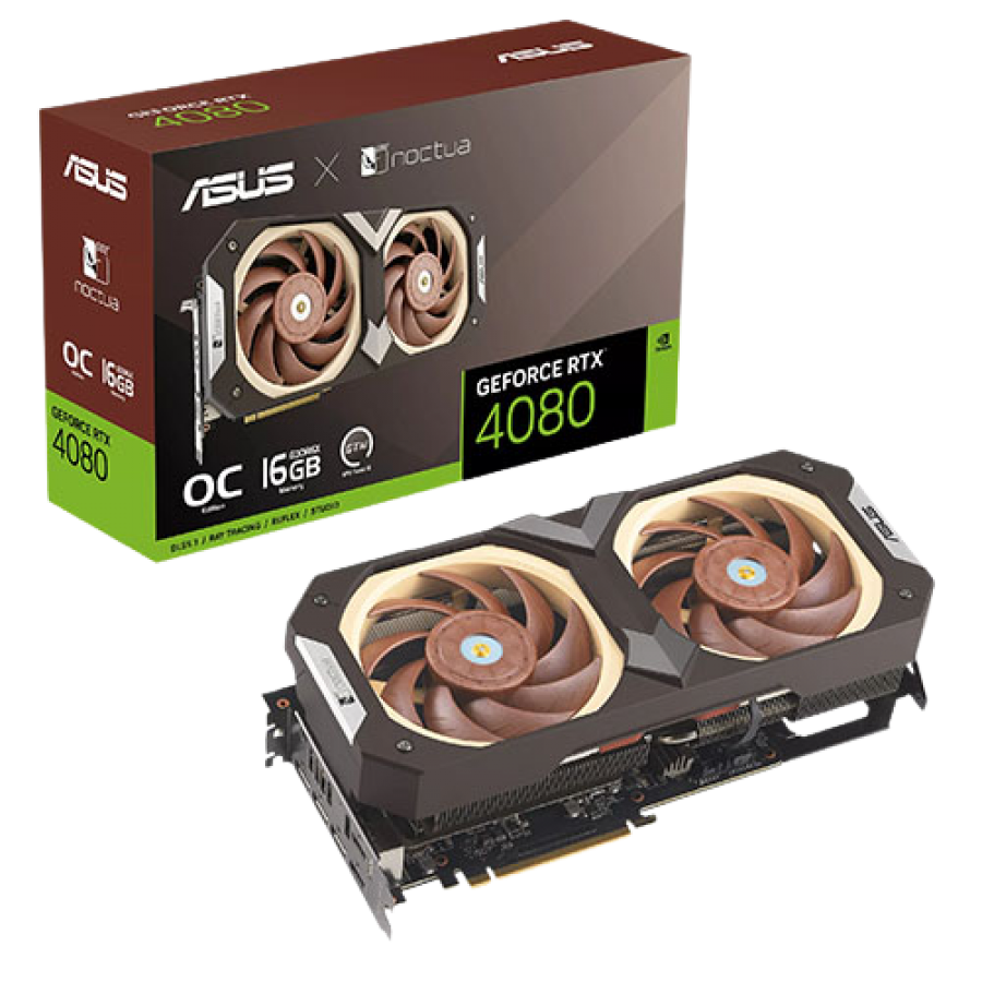 Asus RTX4080 Noctua OC Edition, PCIe4, 16GB DDR6X, 2 HDMI, 3 DP, 2625MHz Clock, Noctua PWM Fans, Overclocked