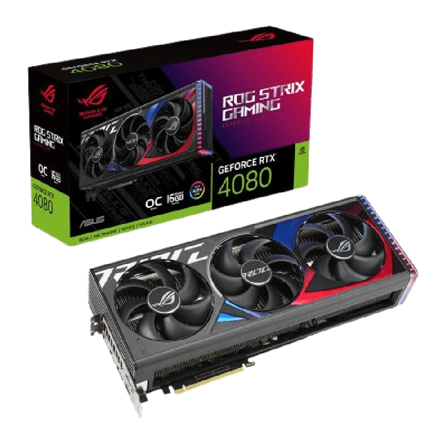 Asus ROG STRIX RTX4080 OC, PCIe4, 16GB DDR6X, 2 HDMI, 3 DP, 2655MHz Clock, RGB Lighting, Overclocked