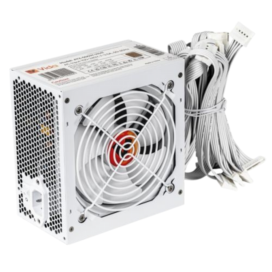 Vida 500W ATX PSU, 80+ Bronze, Fluid Dynamic Ultra-Quiet Fan, PCIe, Flat White Cables, Power Lead Not Included, White