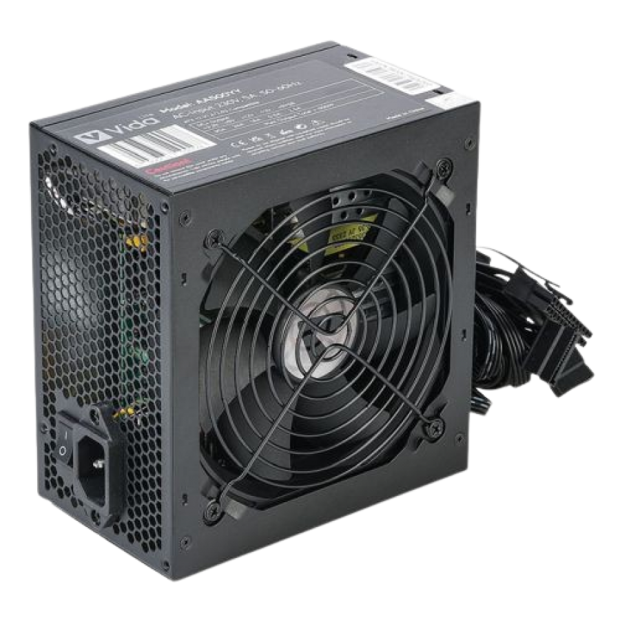 Vida Lite 500W ATX PSU, Fluid Dynamic Ultra-Quiet Fan, Flat Black Cables, Power Lead Not Included, Black