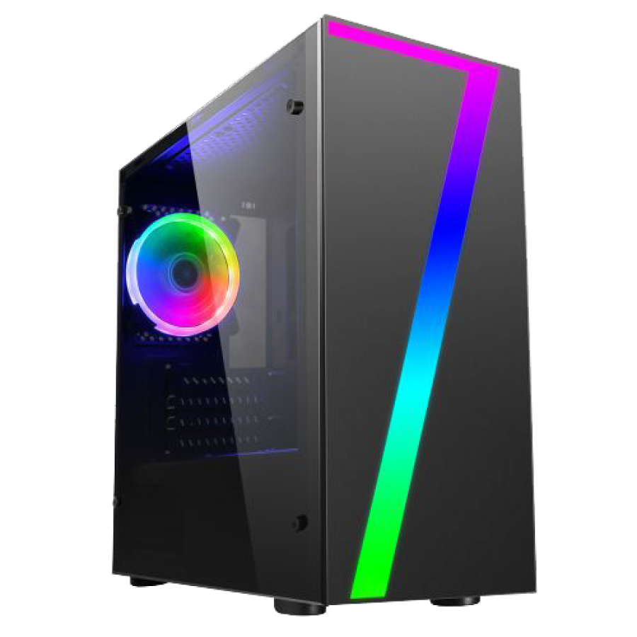Spire Seven Micro ATX Gaming Case with Window, No PSU, RGB Fan & Front Strip with Control Button, Acrylic Side Panel