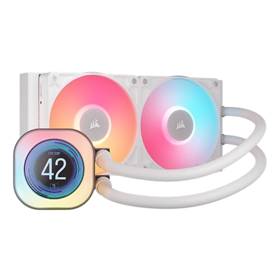 Corsair iCUE LINK TITAN 240 RX LCD RGB Liquid CPU Cooler, RX120 RGB Magnetic Dome Fans, Personalised LCD Screen, iCUE LINK Hub Included, White