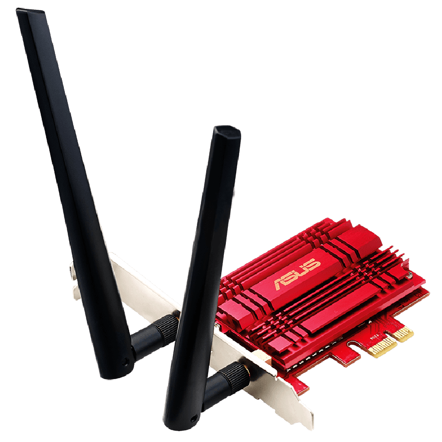 Asus (PCE-AC56) AC1300 (400+867) Wireless Dual Band PCI Express Adapter, 2 Antennas, External Base - Red