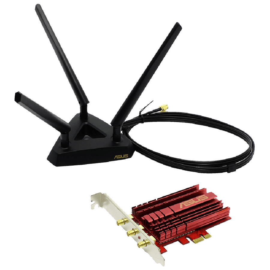 Asus (PCE-AC68) AC1900 (600+1300), Wireless Dual Band PCI-Express Adapter, 3 Antennas, External Base