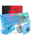 Gaming Combo 4-in-1/88 Keys Compact Rainbow Backlit Mechanical Feel Keyboard/Lightweight Gaming Mouse/Stereo Headset