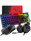 Gaming Combo 4-in-1/88 Keys Compact Rainbow Backlit Mechanical Feel Keyboard/Lightweight Gaming Mouse/Stereo Headset