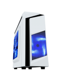 Spire F3 Micro ATX Gaming Case with Windows, No PSU, Blue LED Fan, White with Black Stripe, Card Reader