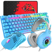 Gaming Combo 4-in-1/88 Keys Compact Rainbow Backlit Mechanical Feel Keyboard/Lightweight Gaming Mouse/Stereo Headset