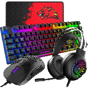 Gaming Combo 4-in-1/88 Keys Compact Rainbow Backlit Mechanical Feel Keyboard/Lightweight Gaming Mouse/Stereo Headset