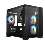 Concept Black MATX Gaming Cube with Tempered Glass Front and Side Panels with 3 x CiT Tornado Dual-Ring Infinity Fans