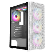 Delta White ATX Gaming Case with Mesh ABS Front 30 Tinted Tempered Glass Side 6 x Inner-Ring ARGB Fans 6-Port MB Sync Hub