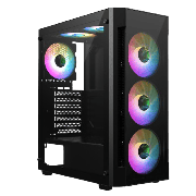 Destroyer Black ATX Gaming Case with Tempered Glass Front and Side Panel with 6 x ARGB Fans and 6-Port MB Sync Hub