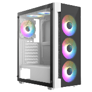 Destroyer White ATX Gaming Case with Tempered Glass Front and Side Panel with 6 x ARGB Fans and 6-Port MB Sync Hub