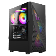 Falcon Black ATX Mesh PC Gaming Case with 6 x 120mm ARGB Fans Included With Hinged Tempered Glass Side Panel