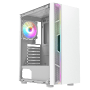 Galaxy White Mid-Tower PC Gaming Case with 1 x LED Strip 1 x 120mm Rainbow RGB Fan Included Tempered Glass Side Panel