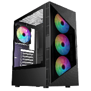 Impact Black ATX Gaming Case with Darkened Tempered Glass Panels 6 x Inner-Ring ARGB Fans 6-Port Hub