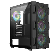 Neo Black ATX Gaming Case with Mesh Front and Tempered Glass Side 6-Port PWM Hub and 4 x CiT Tornado Dual-Ring Infinity Fans