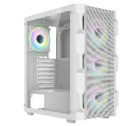 Neo White ATX Gaming Case with Mesh Front and Tempered Glass Side 6-Port PWM Hub and 4 x CiT Tornado Dual-Ring Infinity Fans