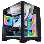 Overseer Black MATX Gaming Cube with Tempered Glass Front and Side Panels with 3 x CiT Tornado Dual-Ring Infinity Fans