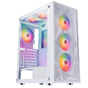 Phantom XL White E-ATX Gaming Case with Crinkled Metal Mesh Front Tinted Tempered Glass Side 6 x Inner-Ring ARGB Fans 6-Port Hub