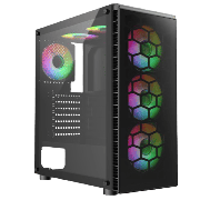 Raider Black ATX Gaming Case with Tempered Glass Panels with 70 Percent Tint with 6 x Inner-Ring Infinity Fans and 6-Port Hub