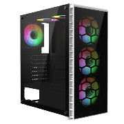 Raider White ATX Gaming Case with Tempered Glass Panels with 70 Percent Tint with 6 x Inner-Ring Infinity Fans and 6-Port Hub