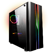 Spire Zoom ATX Gaming Case with Tempered Glass Window, No PSU, Rainbow RGB Front Strips with Control Button