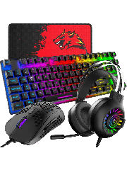 Gaming Combo 4-in-1/88 Keys Compact Rainbow Backlit Mechanical Feel Keyboard/Lightweight Gaming Mouse/Stereo Headset