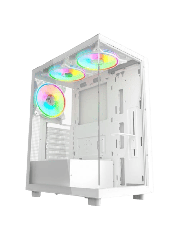 Vida Vetro White ARGB Gaming Case w/ Glass Front & Side, ATX, 3x ARGB Fans, 6-Port PWM ARGB Fan Hub & Remote Control