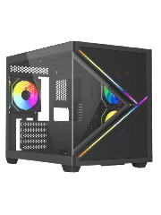 Vida Arcade Black ARGB Gaming Case w/ Glass Side & Glass/Mesh Front, Micro ATX, ARGB Strips, 3x ARGB Fans, 6-Port PWM ARGB Fan Hub & Remote Control