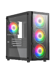 Vida Lucid Black ARGB Gaming Case w/ Glass Front & Side, Micro ATX, 4x ARGB Infinity Fans