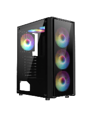 Blade Black ATX Gaming Case with Tempered Glass Panels with 70 Percent Tint with 6 x Inner-Ring ARGB Fans and 6-Port Hub