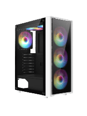 Blade White ATX Gaming Case with Tempered Glass Panels with 70 Percent Tint with 6 x Inner-Ring ARGB Fans and 6-Port Hub