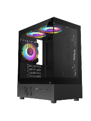 Celsius Black Micro-ATX Gaming Case with Tempered Glass Front and Side Panels with 3 x CiT Celsius Dual-Ring Infinity Fans