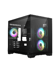 Concept Black MATX Gaming Cube with Tempered Glass Front and Side Panels with 3 x CiT Tornado Dual-Ring Infinity Fans