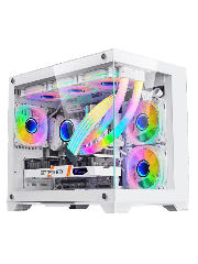 Concept White MATX Gaming Cube with Tempered Glass Front and Side Panels with 3 x CiT Tornado Dual-Ring Infinity Fans