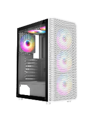 Delta White ATX Gaming Case with Mesh ABS Front 30 Tinted Tempered Glass Side 6 x Inner-Ring ARGB Fans 6-Port MB Sync Hub