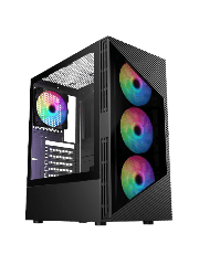 Impact Black ATX Gaming Case with Darkened Tempered Glass Panels 6 x Inner-Ring ARGB Fans 6-Port Hub