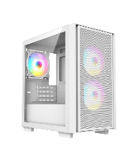Level 4 White Micro-ATX Mesh PC Gaming Case with 3 x 120mm RGB Rainbow Fans Included With Tempered Glass Side Panel