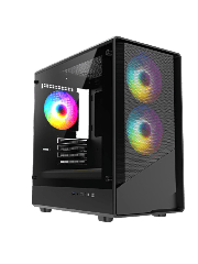 Level 5 Black Micro-ATX Mesh PC Gaming Case with 3 x 120mm PWM ARGB Fans Included With Tempered Glass Side Panel